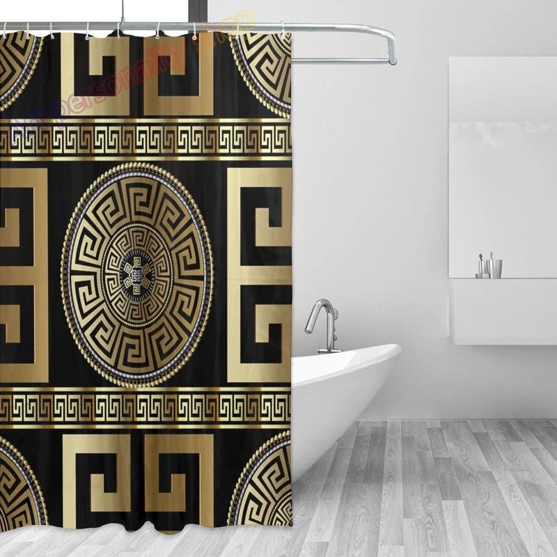 Роскошная 3d-занавеска для ванной комнаты в стиле барокко черного и золотого