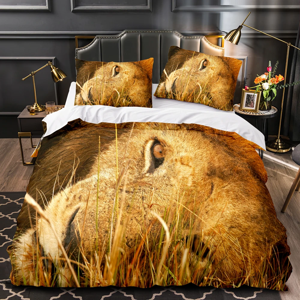 

African Wildlife Lion Pattern Bedding Set Quilt Cover Home Bedroom Decor Queen King Size Duvet Cover Set Pillowcase Bedding Set