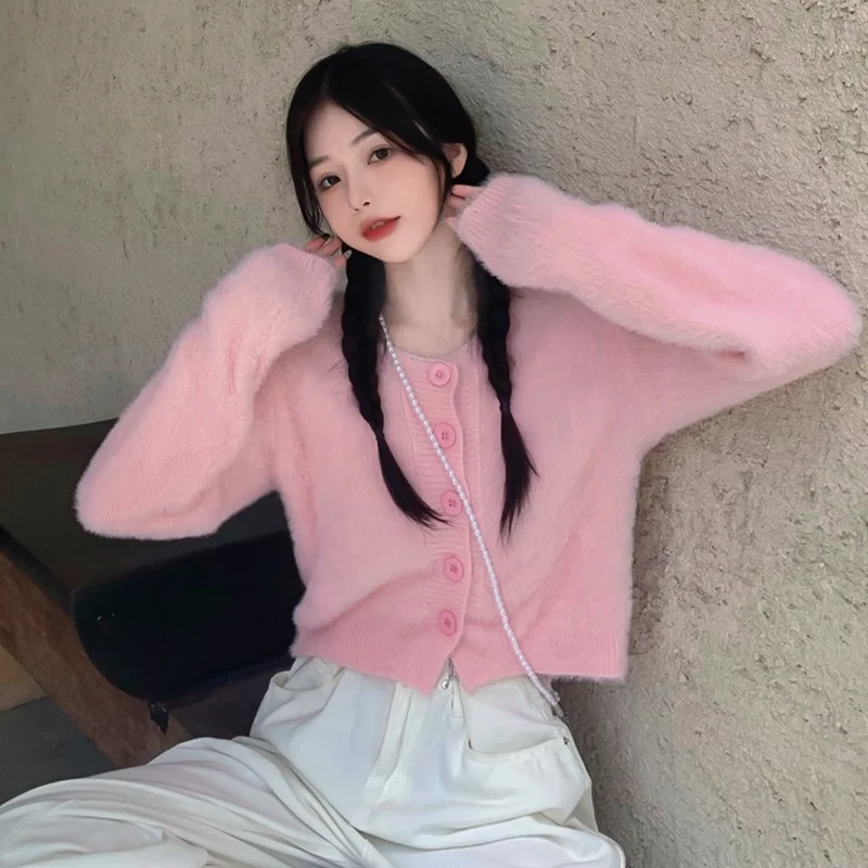 

Sweet Tender Soft Sweater Cropped Cardigan Women Spring Knitted Korean Style All-match Girlish Aesthetics Loose Vacation Stylish