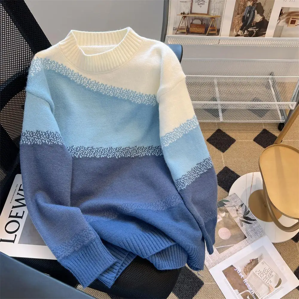 

Film gradients in loose soft waxy long sweater knitting coat thickening