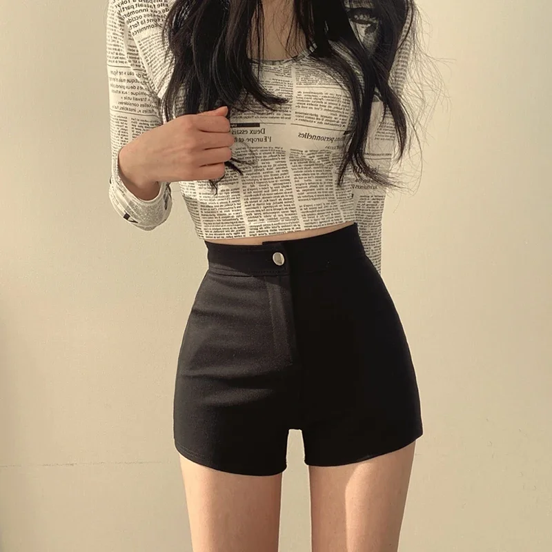 Брюки женские эластичные с завышенной талией повседневные пикантные черные