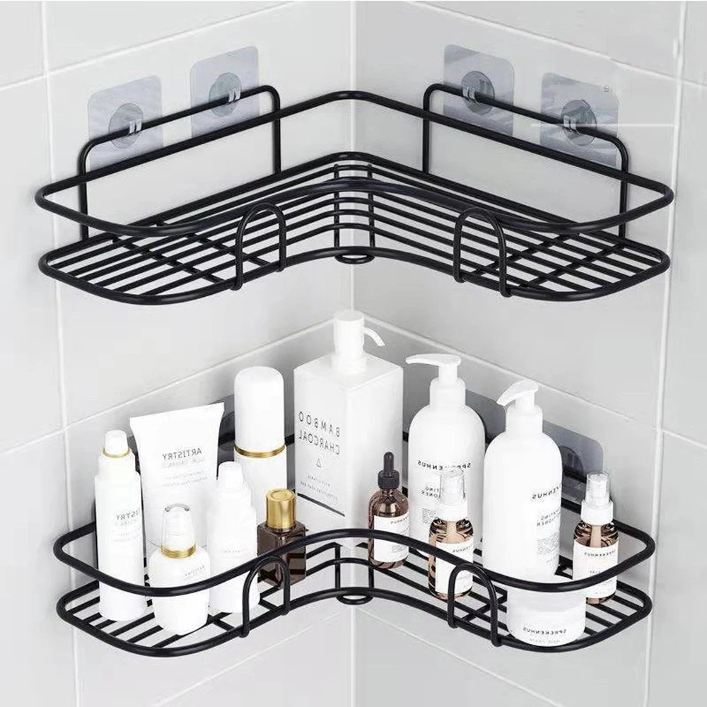 

1/2PCS Bathroom Shelf Shower Wall Mount Shampoo Storage Holder With Suction Cup No Drilling Kitchen Storage Bathroom Accessories