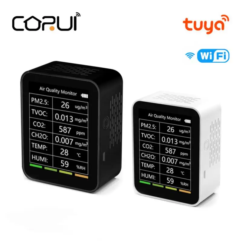 

Детектор качества воздуха CORUI Tuya Wi-Fi 6 в 1, умный многофункциональный детектор температуры и влажности PM2.5 TVOC CO2 CH2O