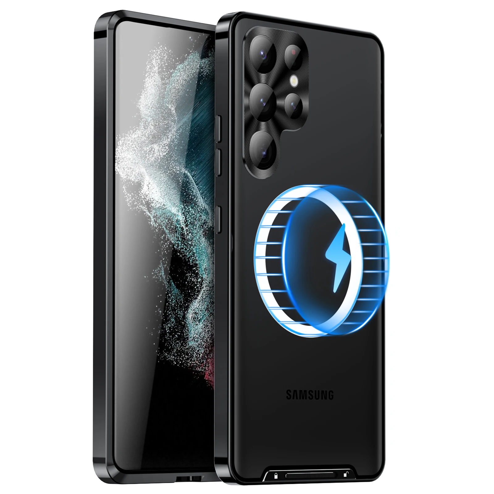 

For Samsung S23 Ultra Case S21 S22 Plus Aluminum Alloy Frame Translucent Frosted Magnetic Core For Magsafe Wireless Charge Cover