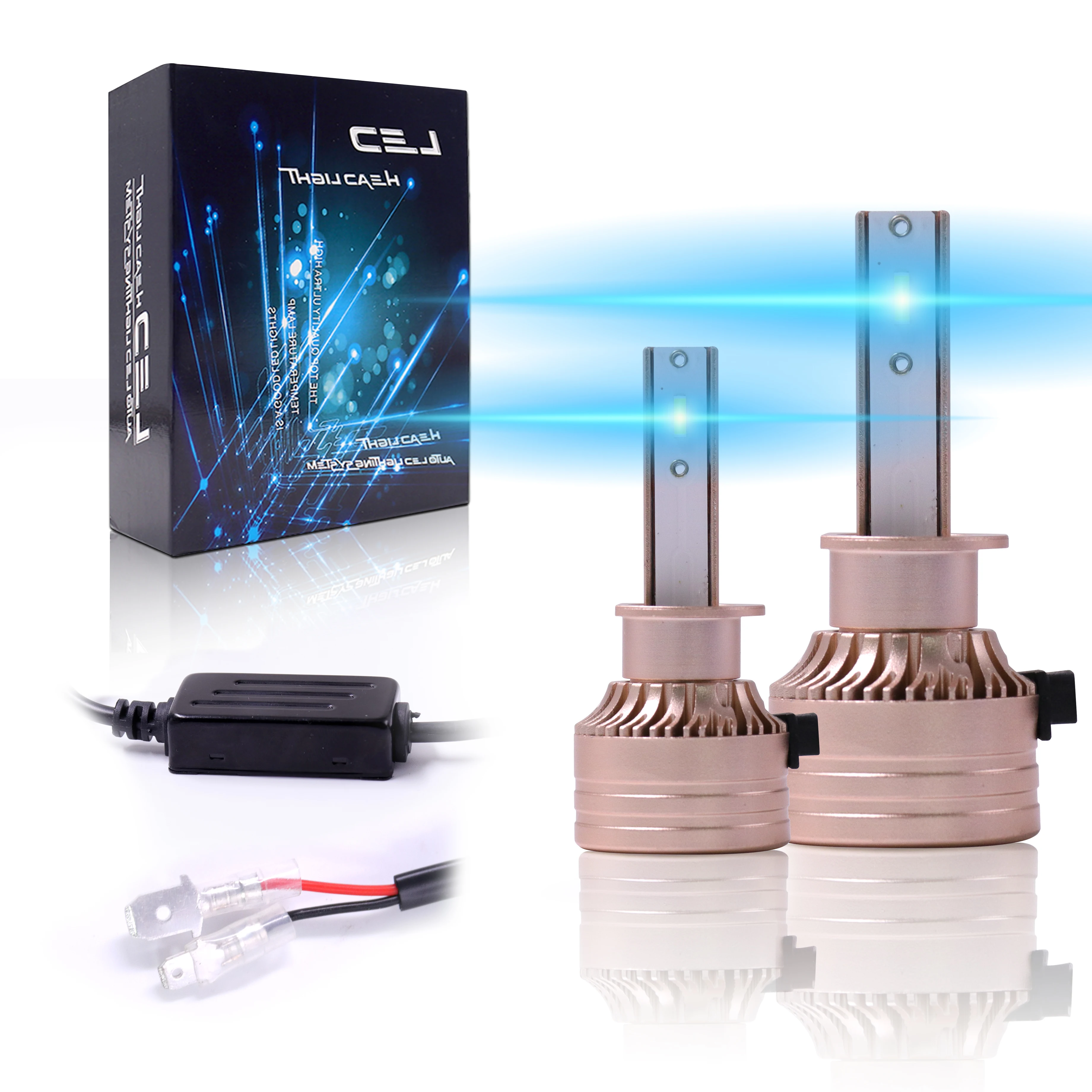 

H1 LED Headlight Low Beam, 48W 6000K 6000LM Gold Headlight Conversion Kit for All Types of Cars, 2 Pack