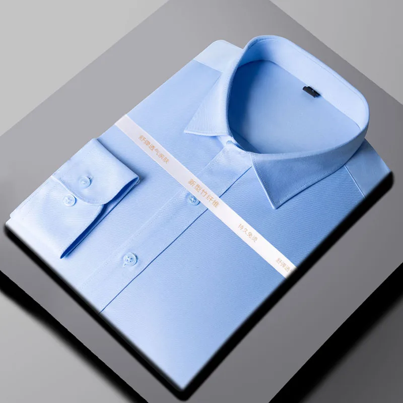 

Mens Bamboo Fiber Dress Shirt Long Sleeve Non Iron Men's Business Formal Party Wedding Shirt Party Tuxedo Luxury Man Shirt