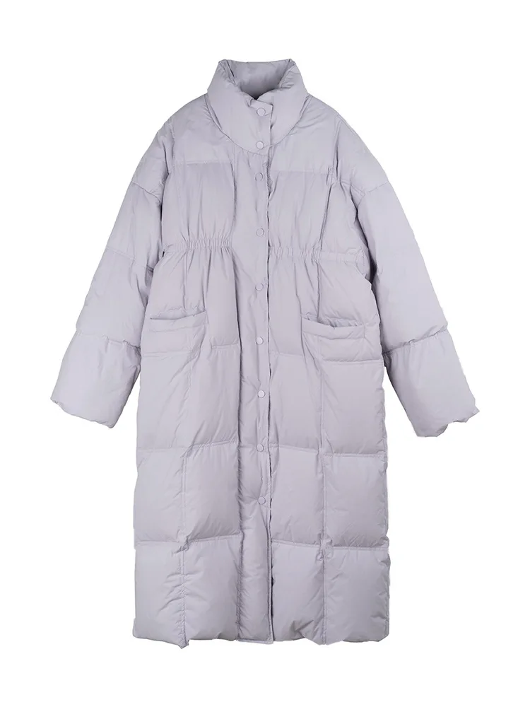 Winter Down Jacket Long Models Knee-length Temperament Fashion Loose Standing Collar Models White Duck Down Women's Jacket