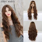 Длинные коричневые волнистые синтетические парики с челкой henmargu, натуральные волнистые волосы для женщин, термостойкие парики для ежедневного косплевечерние