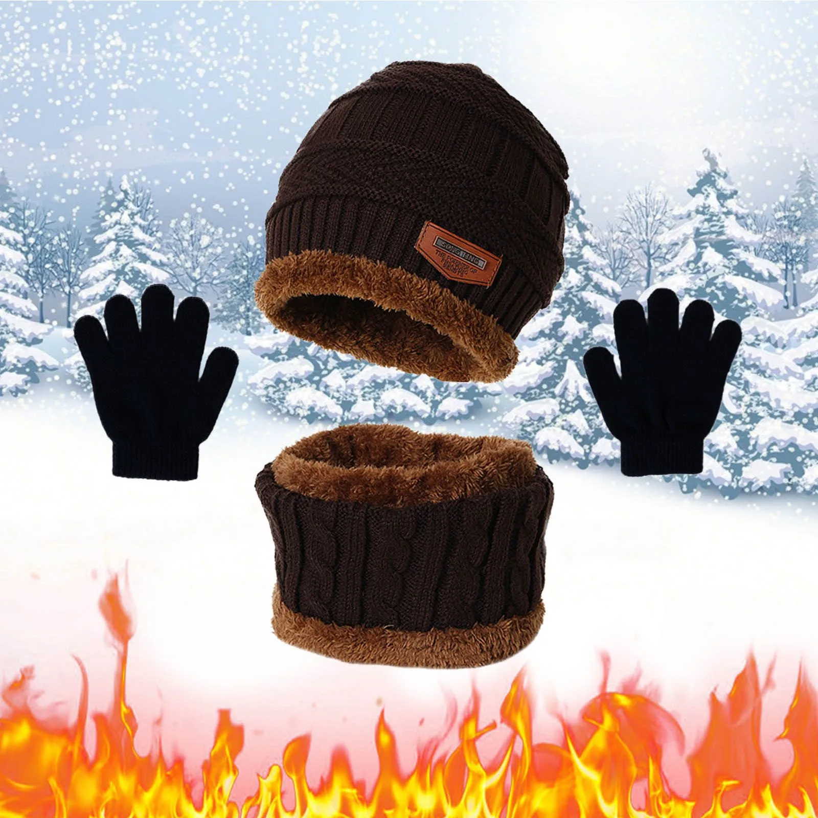

3 IN 1 Winter Knit Beanie Hat With Scarves And Touch Screen Gloves For Women Windproof Warm Fleece Cap Cycling Equipment