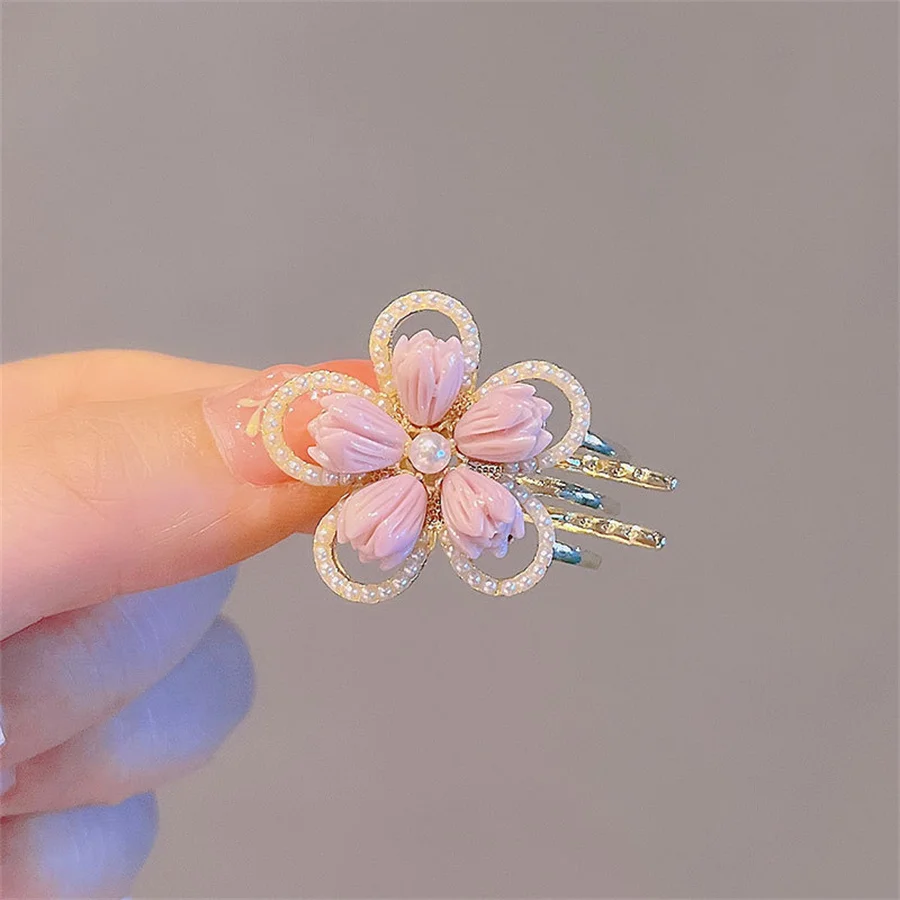 New exquisite flower pearl small clip clip hair clip ladies pink sweet broken hair side bangs clip hair accessories headdress images - 6
