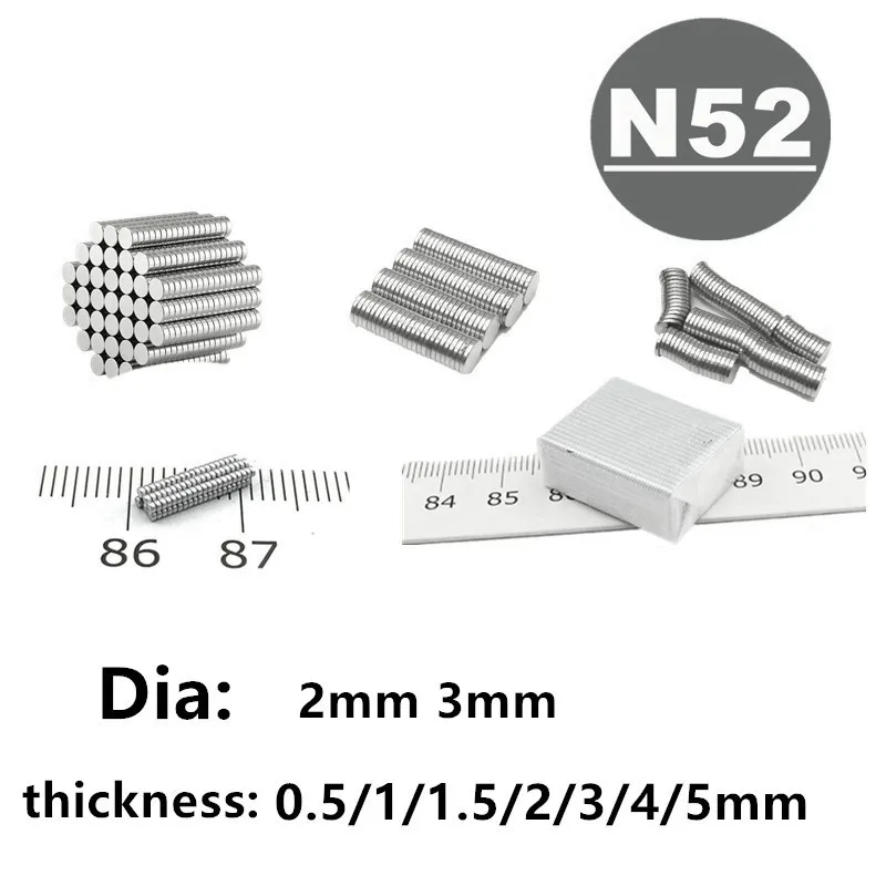N52 Round Magnet 2x1 2x2 3x1 3x1.5 3x2 3x3 3x5 4x1 4x2 3x2.5 mm Permanent NdFeB Super Strong Powerful Magnets 2mm 3mm |