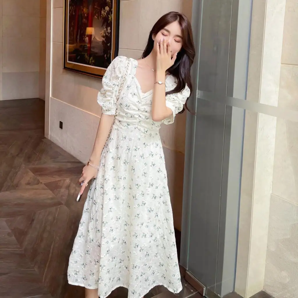 Женское шифоновое платье с коротким рукавом принтом и V-образным вырезом лето 2022 |