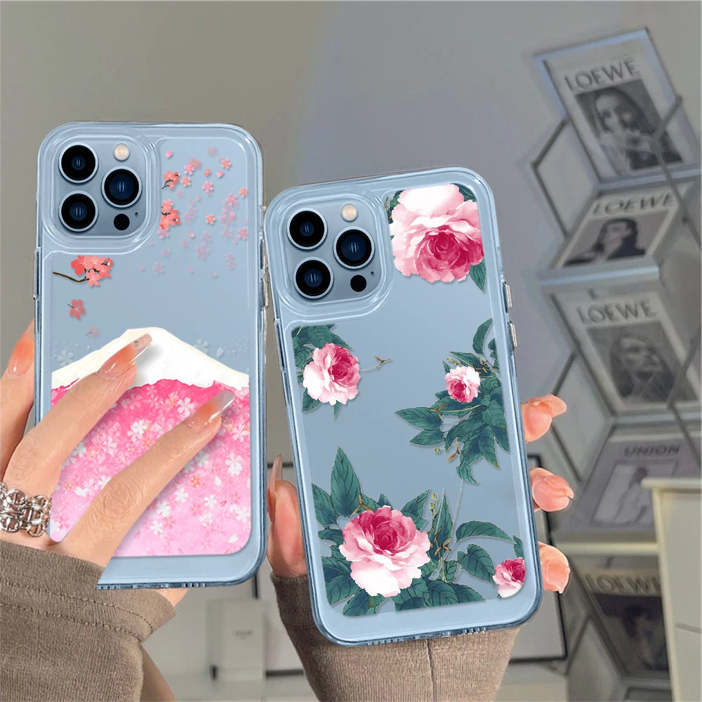 

Transparent Phone Case for iPhone 14 13 12 11 Pro Max Mini XS XR X Protection Shell Back Cover for iPhone13promax Flower Fundas