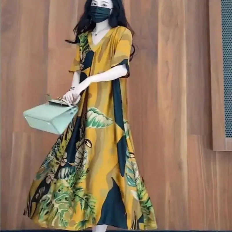Женское свободное тонкое платье с принтом в иностранном стиле Новинка лета 2022