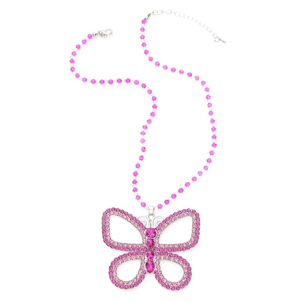 Ожерелье с подвеской-бабочкой женское фуксия хрустальный камень граненые