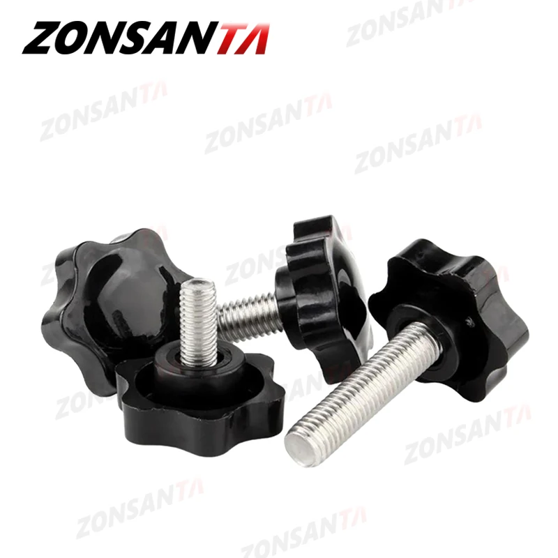 

M5 M6 M8 Болт с зажимной ручкой в форме звезды Бакелитовая ручная ручка Шестилопастные затяжные винты Пластиковые болты из нержавеющей стали 304