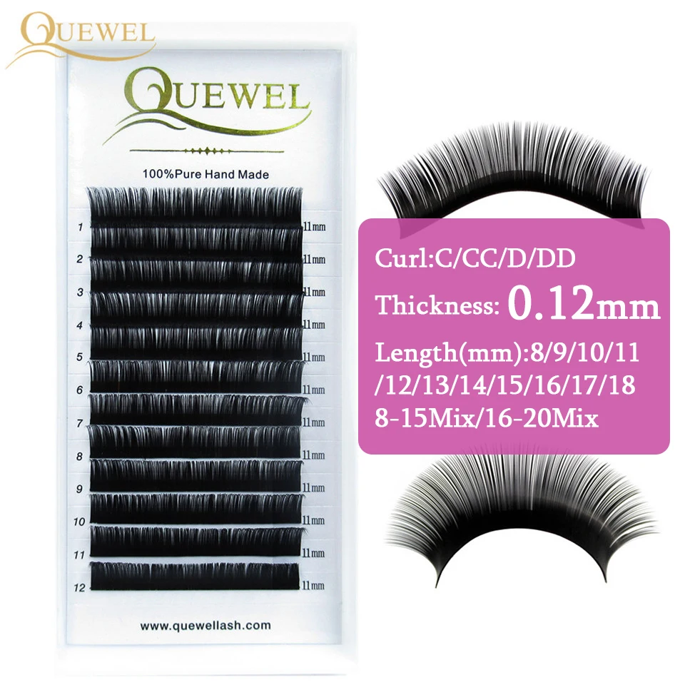 

Quewel 0.12mm Fauks Mink Eyelash Extension Synthetic Eyelashes Building Silk Lash C/CC/D/DD False Black Lashes Natural Makeup