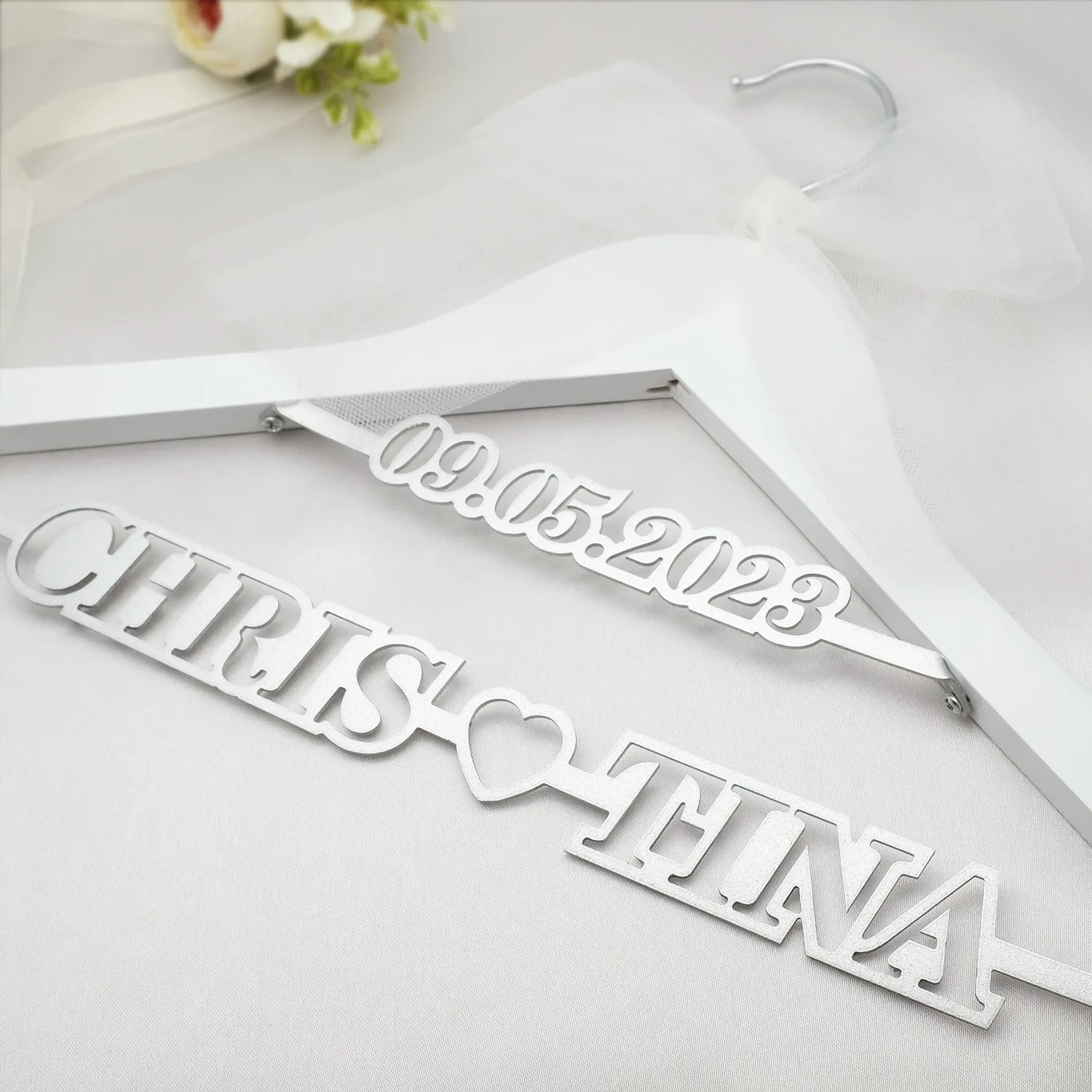 Custom Wedding Hanger Personalized Dress Bride and Groom Name Date Bridal Gift |