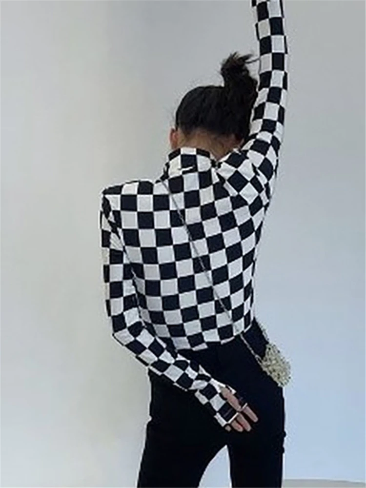 Женская клетчатая водолазка Shestyle базовая футболка в шахматную клетку с высоким