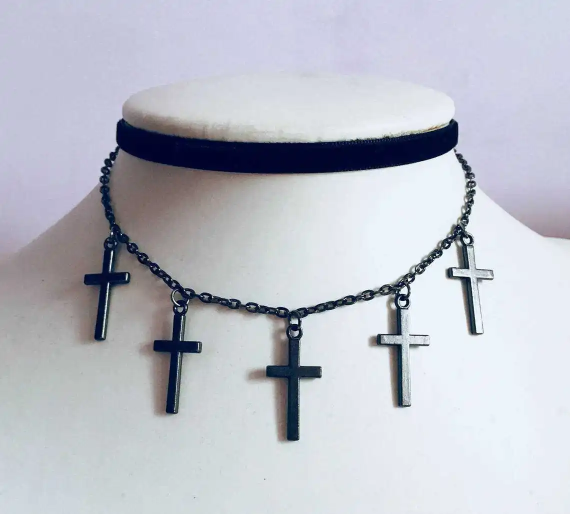 

Gothic Cross Chain Charm Choker For Women Men Fashion Pagan Witch Jewelry Gift Accessories Black Velvet Multilayer Necklace 2022