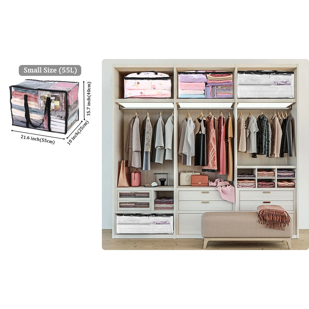 

Clear Clothes Storage Bag PVC Clear Zippered Storage Organizer Waterproof Storage Bag with Reinforced Handle for Quilts Comforte