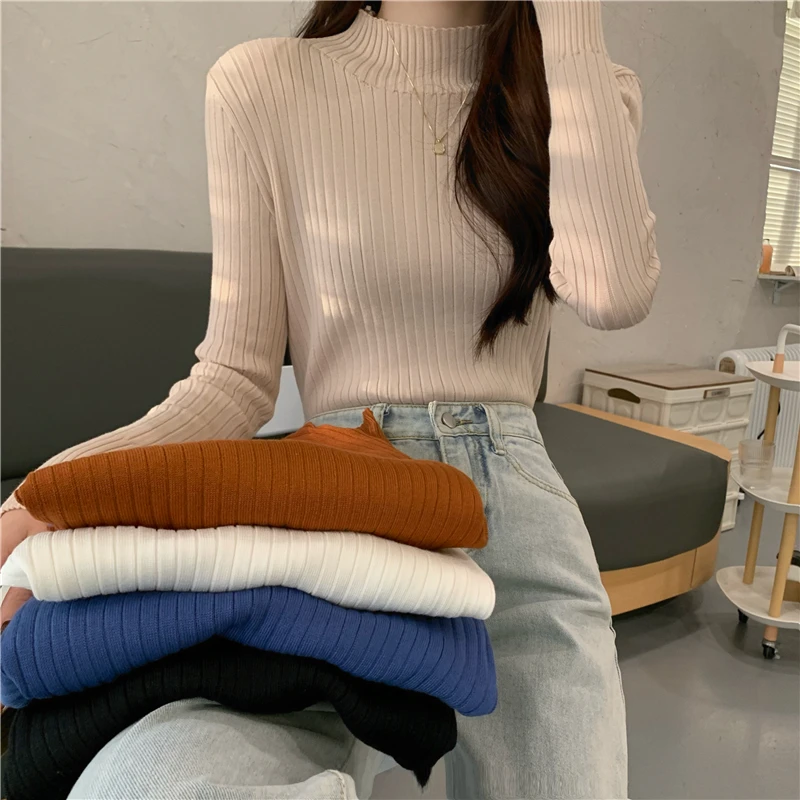 

Базовый осенне-зимний свитер, подходящая ко всему трикотажная рубашка с полувысоким воротником и длинными рукавами, верхняя одежда с подкл...