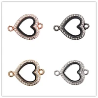 10pcs double ring heart rhinestone floating locket alloy pendant charm jewelry making necklace keychain bracelet for women men