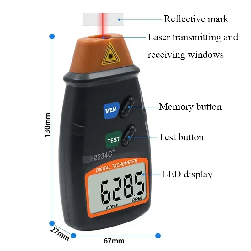 Бесконтактный лазерный цифровой тахометр ручной 2 5-99999 об/мин ЖК-дисплей моторный
