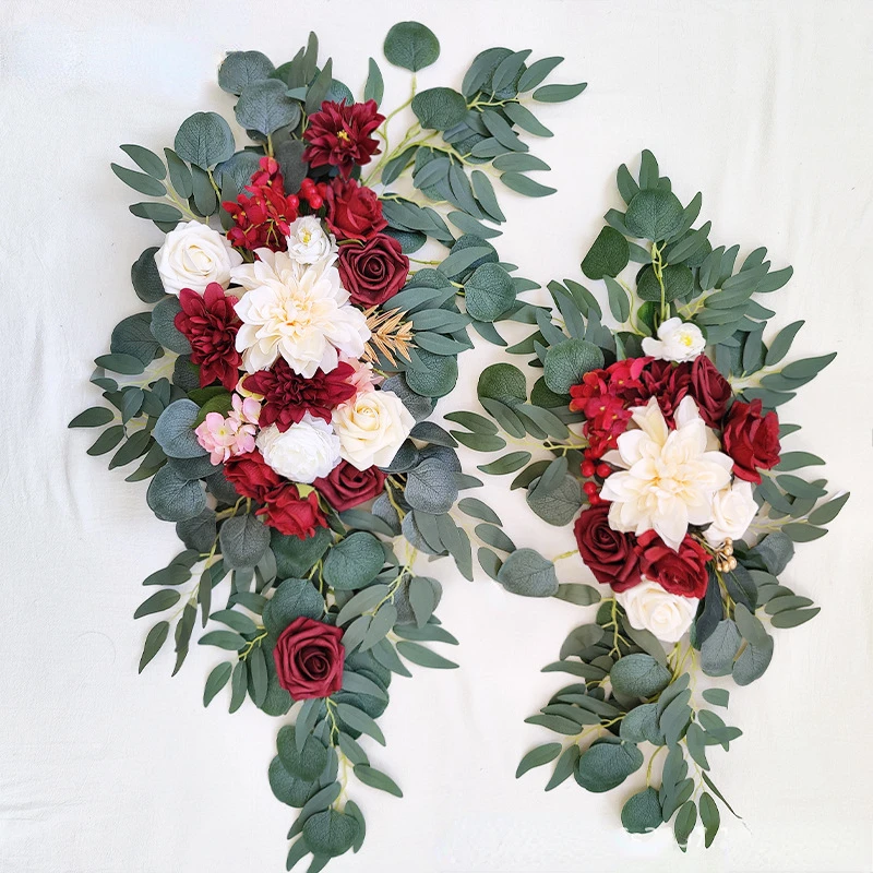 

2Pcs Artificial Wedding Arch Flowers Kit Wedding Flowers Garlands Silk Peony Flower Swag Welcome Sign Floral for Ceremony Party