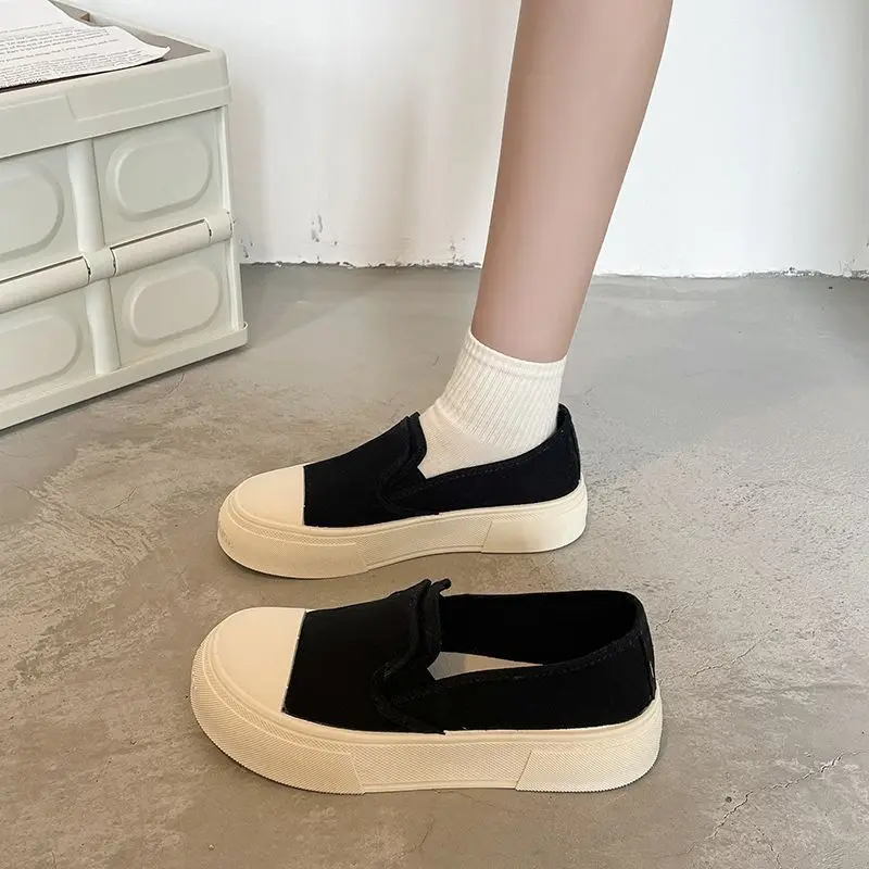 Парусиновые туфли для женщин Черная Женская обувь без застежек низкая Новое