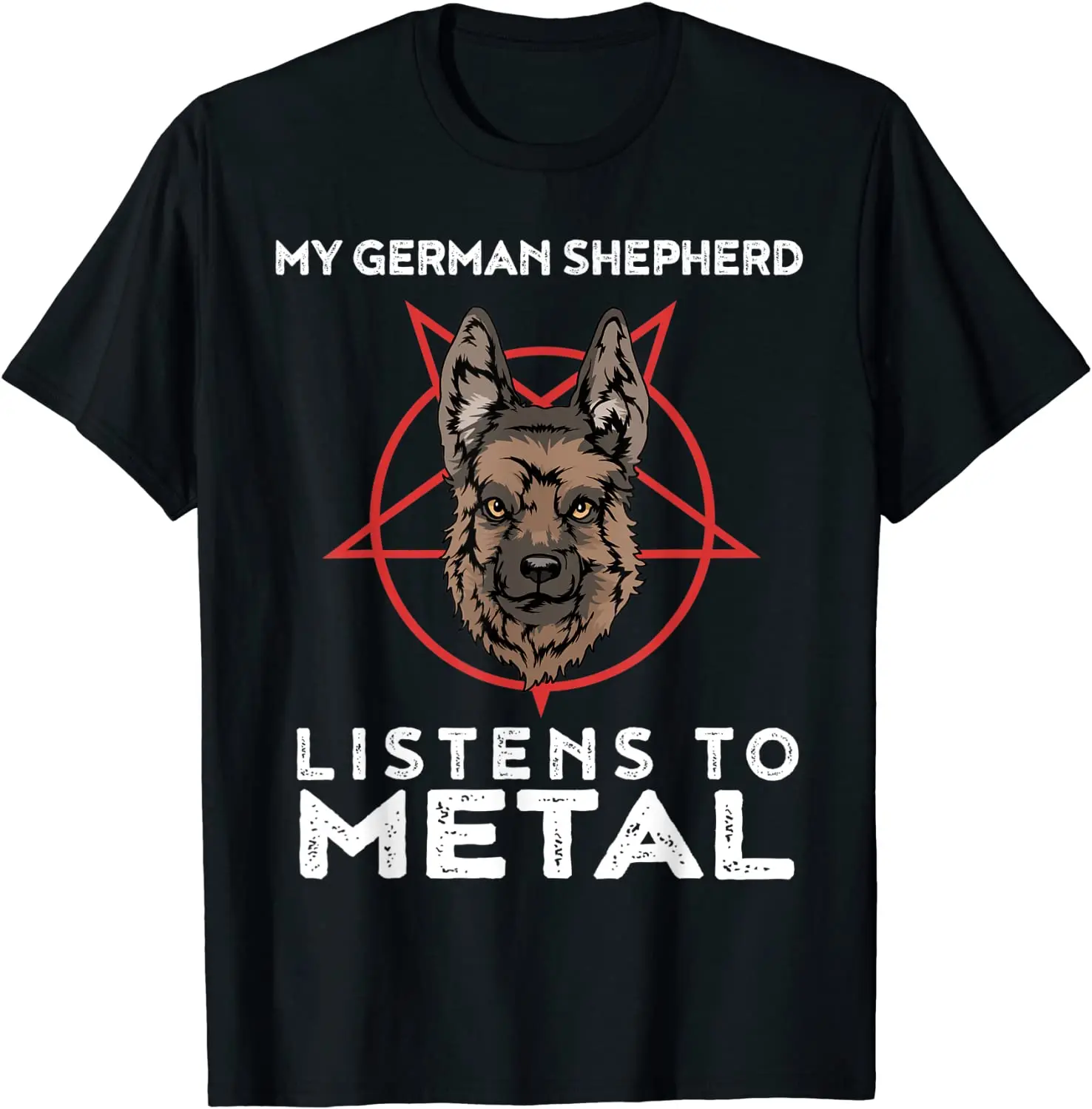 

My German Shepherd Funny listens to Heavy Metal Animal T-Shirt. Premium Cotton Short Sleeve O-Neck Mens T Shirt New S-3XL