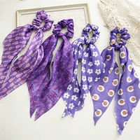 elegant purple hair scarf for women new printing long ribbon scrunchie girls hair accessories ponytail holder elastic hair bands