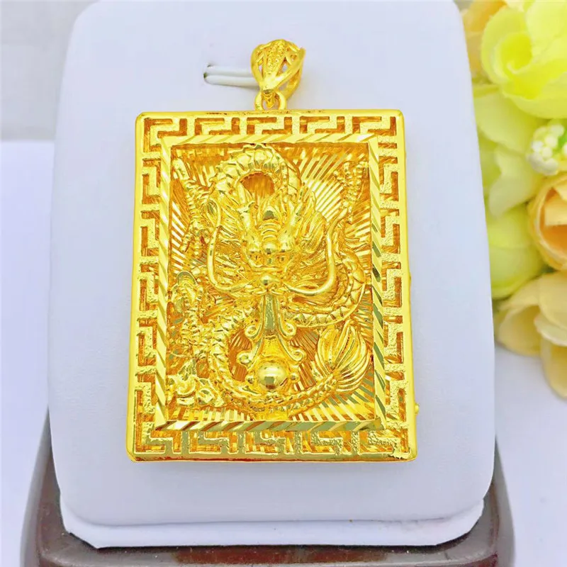 

HOYON 18 K Yellow Gold Color Atmospheric Men's Dragon Pendant Jewelry women's wedding engagement gift Necklace acces