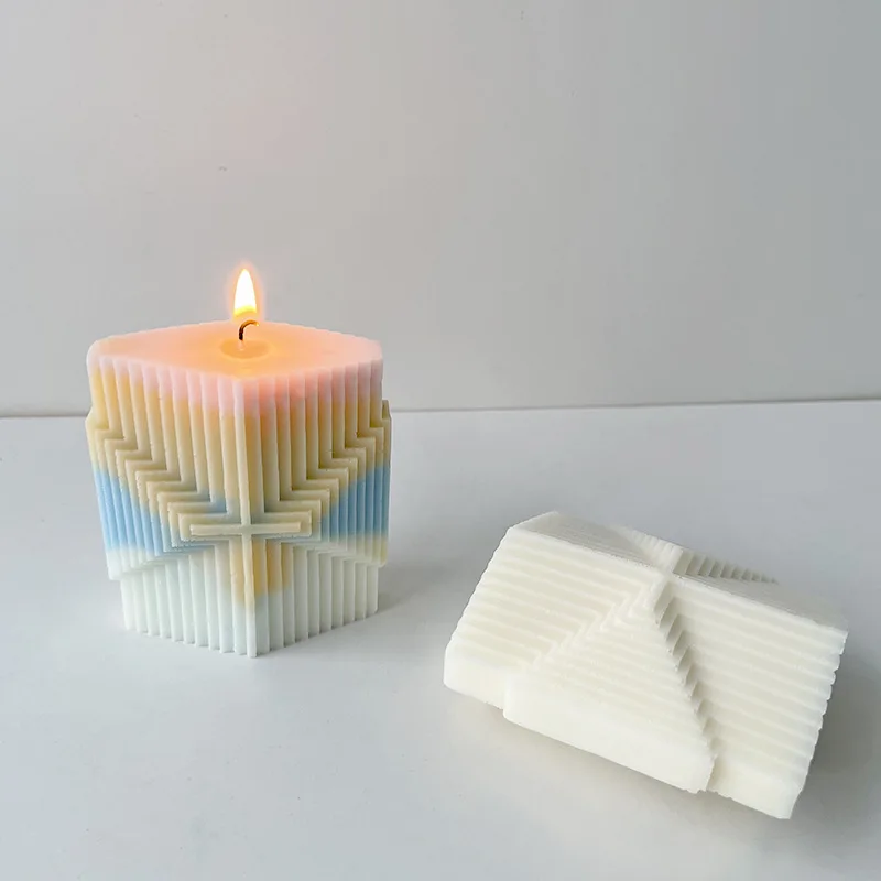 

Geometric Stripe Column Candle Mold DIY Handmade Mold Homemade Handmade Soap Mould Chocolate Cake Making Tool Home Decoration