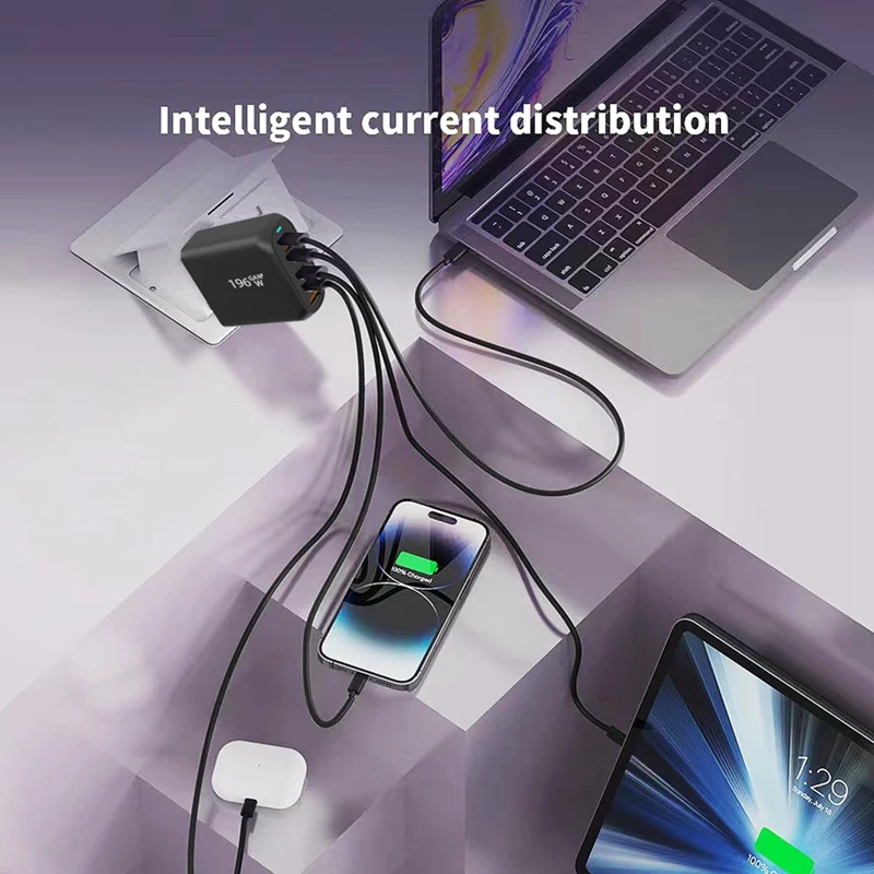 Зарядное устройство PD 196 Вт с USB C Gan адаптер питания для быстрой зарядки 6 портами