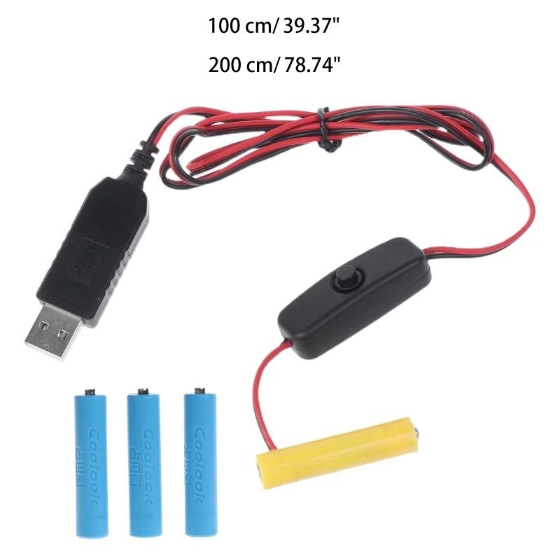 

4 AAA Dummy Battery Adapter USB Power Supply Switch Cable Replace 4 AAA Batteries for Remotes Camera Toys LED Strip