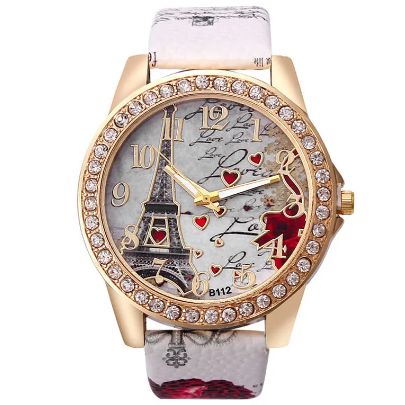 Watch for Woman Fashion Luxury Watches Crystal Paris Eiffel Tower Diamond Leather Band Quartz Wristwatch Casual reloj mujer enlarge