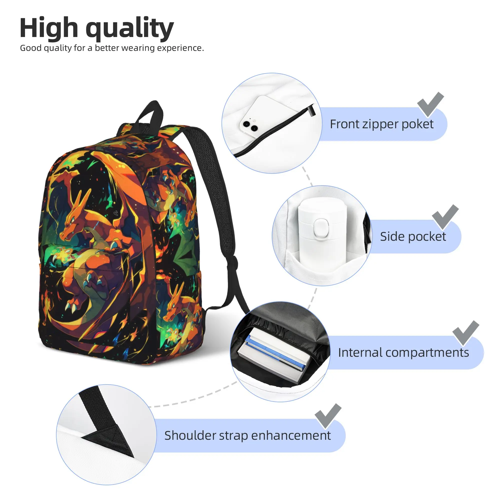 Фото Модный рюкзак Pokemon Charizard Mochilas, супер качество, для работы, офиса, ретро, моющийся, рюкзак в стиле ретро №5