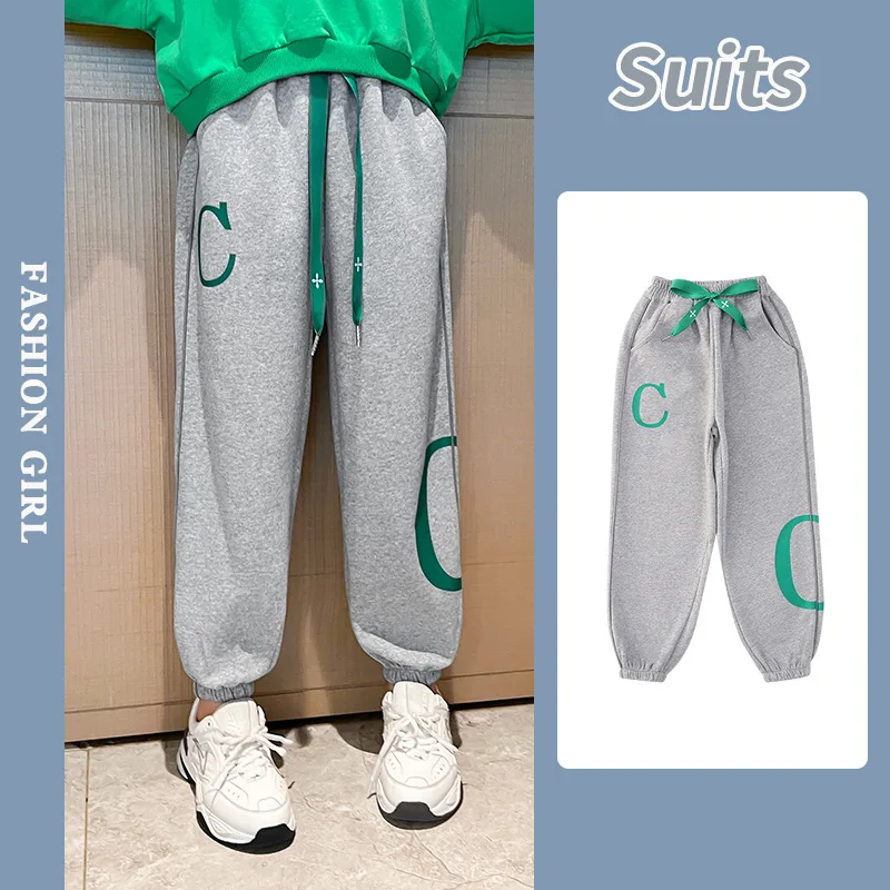 

Спортивные брюки для девочек-подростков, осеннее платье, новая детская свободная повседневная верхняя одежда, брюки, спортивные штаны с над...