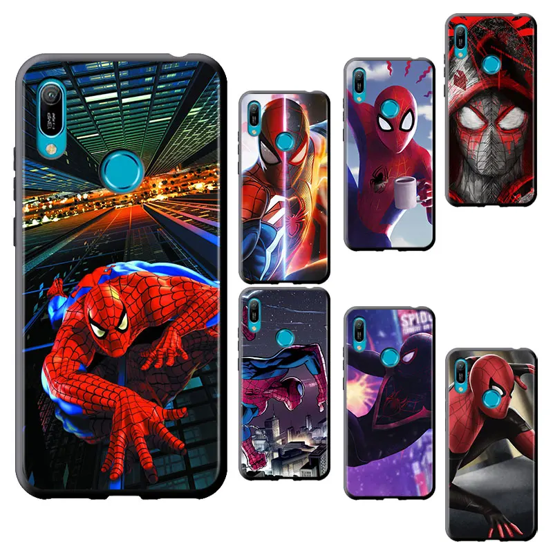 Черный силиконовый мягкий чехол для телефона с изображением Человека-паука Huawei