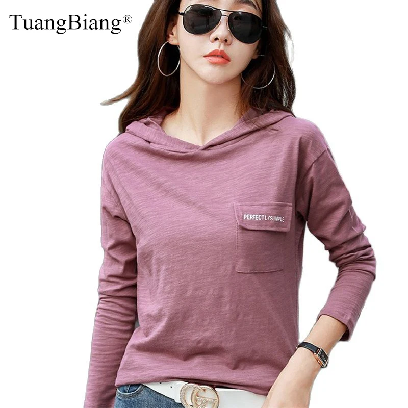 Женская футболка из бамбукового хлопка TuangBiang свободная уютная с капюшоном и