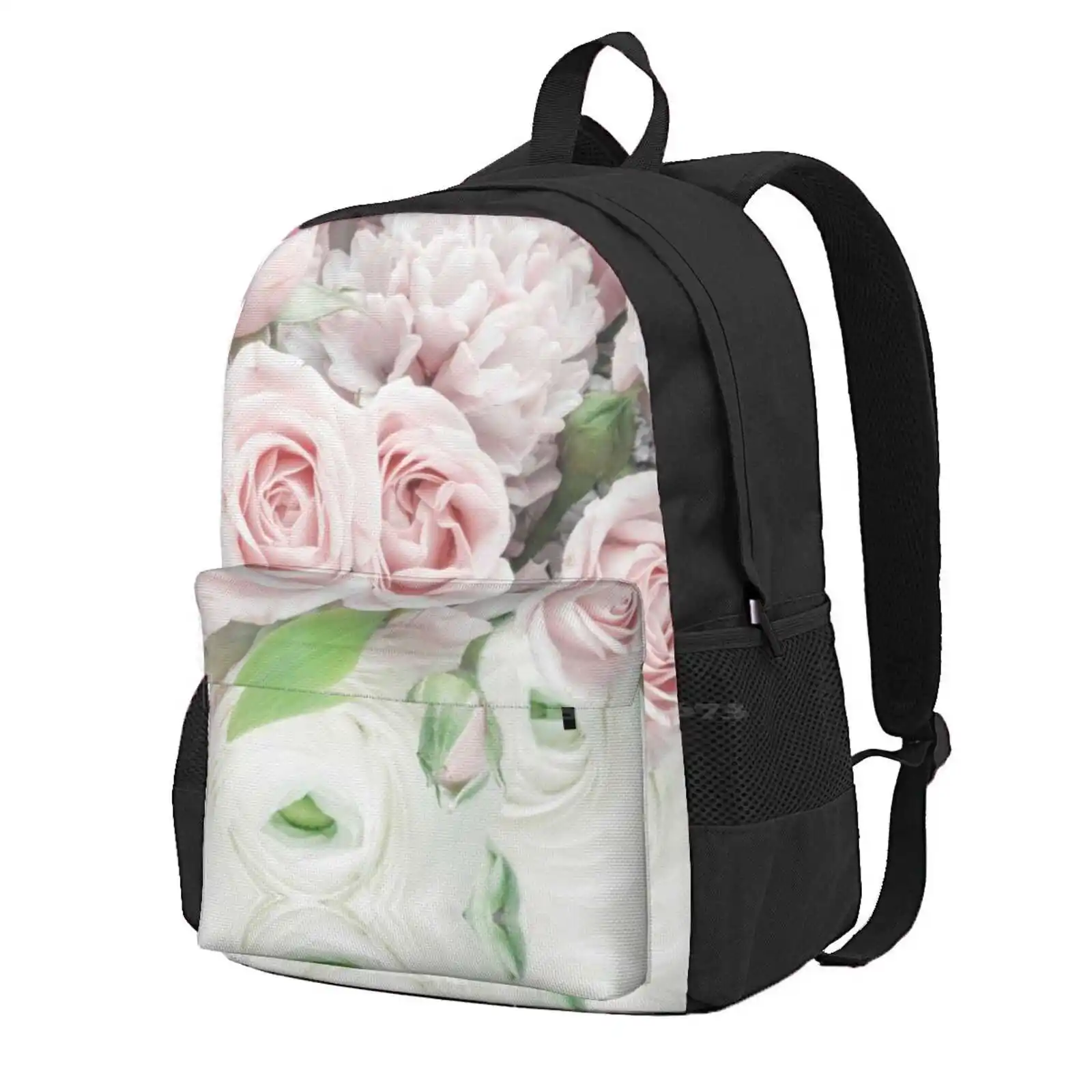 

Romantic Blush Pink & White Roses Backpack For Student School Laptop Travel Bag Wedding Flowers Romantic Flowers Pink White