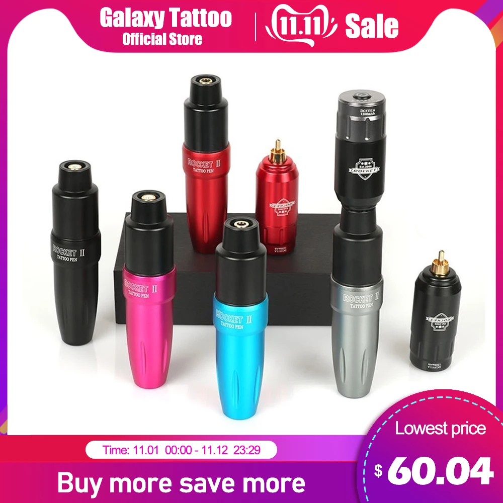 

2022 New Rocket 2 Tattoo Machine Set 1200mAh 8h Wireless Tattoo Power Supply Voltage Display RCA Interface Rotary Tattoo Pen Kit