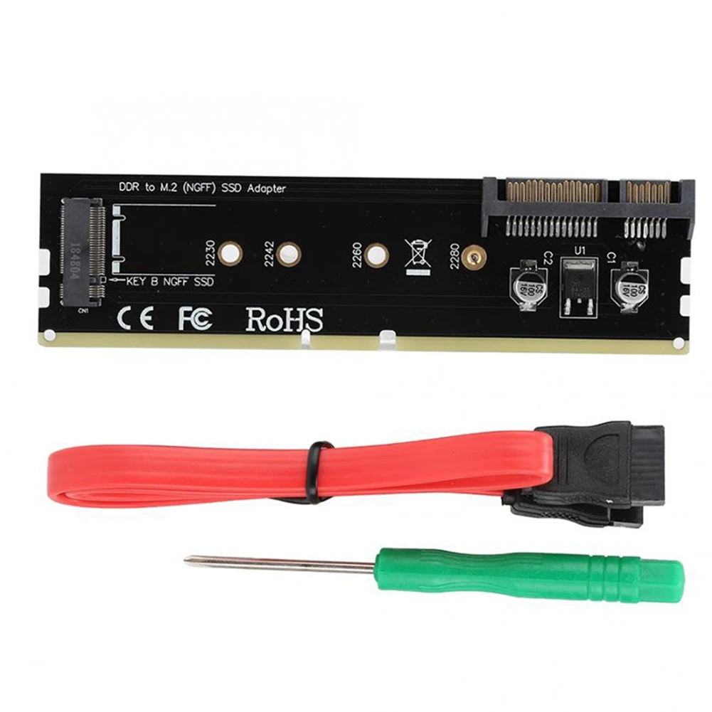 

DDR3 DDR4 DDR2 to M2 SSD Adapter M.2 NGFF B Key Riser Card SATA 15Pin Power + SATA 7Pin Data Port Support 2242 M.2 SSD