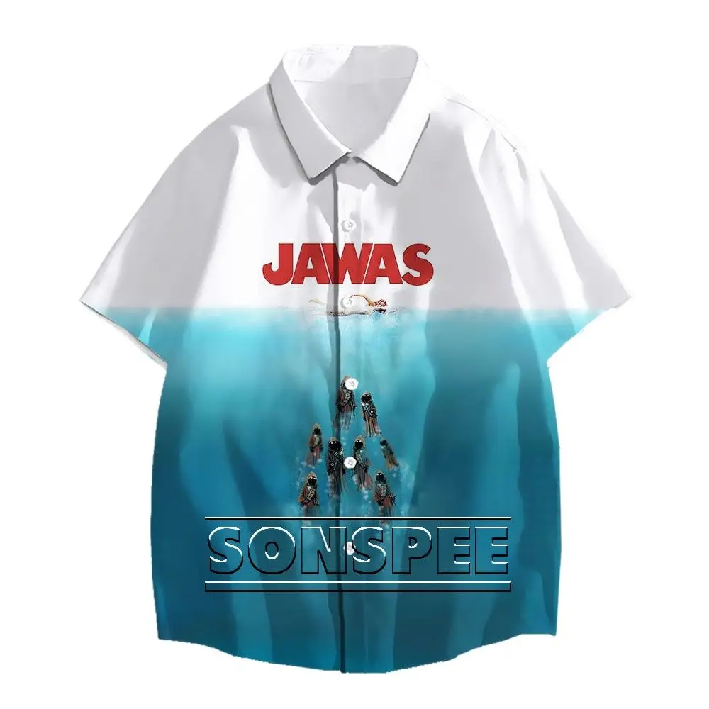 SONSPEE Classic Movie Jaws Men's Tops Shirts Summer Harajuku Hip Hop Short Sleeve 3D Print Men Women Vintage Shark Loose Tops