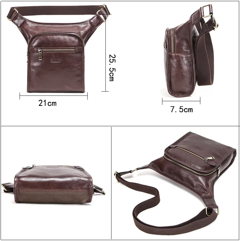 Men's Shoulder Bag Square Soft Genuine Cow Leather Casual Fashion Crossbody Bag