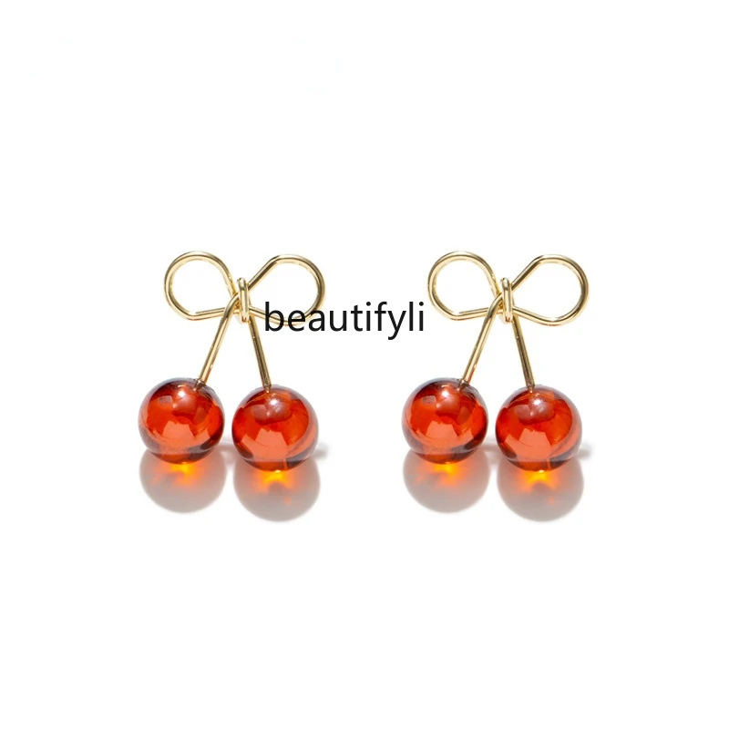 

Женские серьги-гвоздики yj в виде красной вишни, новинка 2022, модные дизайнерские серьги, высококачественные клипсы для ушей без проколотых у...