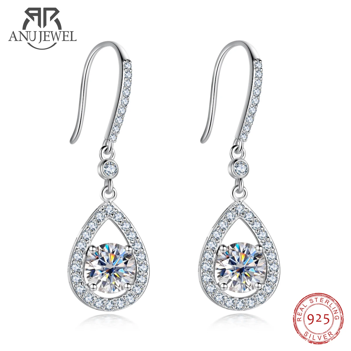 

AnuJewel 1 Carat Teardrop D Color Moissanite Drop Earrings 925 Sterling Silve Hook Earrings For Woman Gifts Wholesale