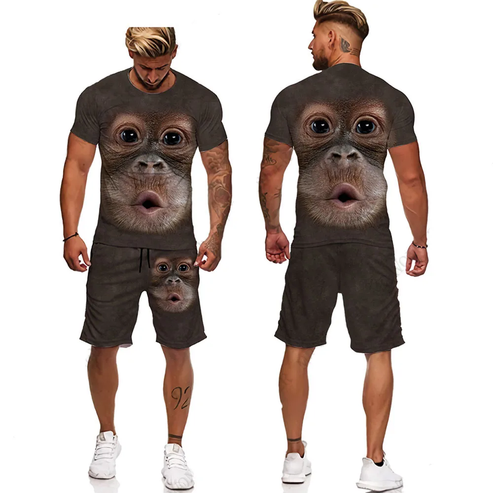 

3D Print Men's Summer T Shirt Shorts Two-piece Tracksuit Plus Size Sportswear Sets O-neck Men Clothing Streetwear Chandals Man