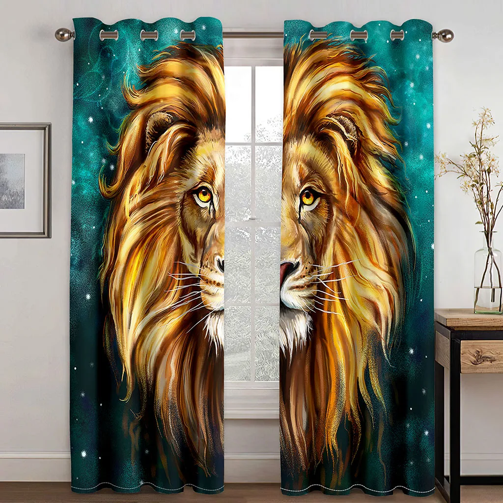 

Cortina decorativa de sombreado para sala de estar, cortina con estampado 3D de León, Níger, decoración textil para dormitorio,